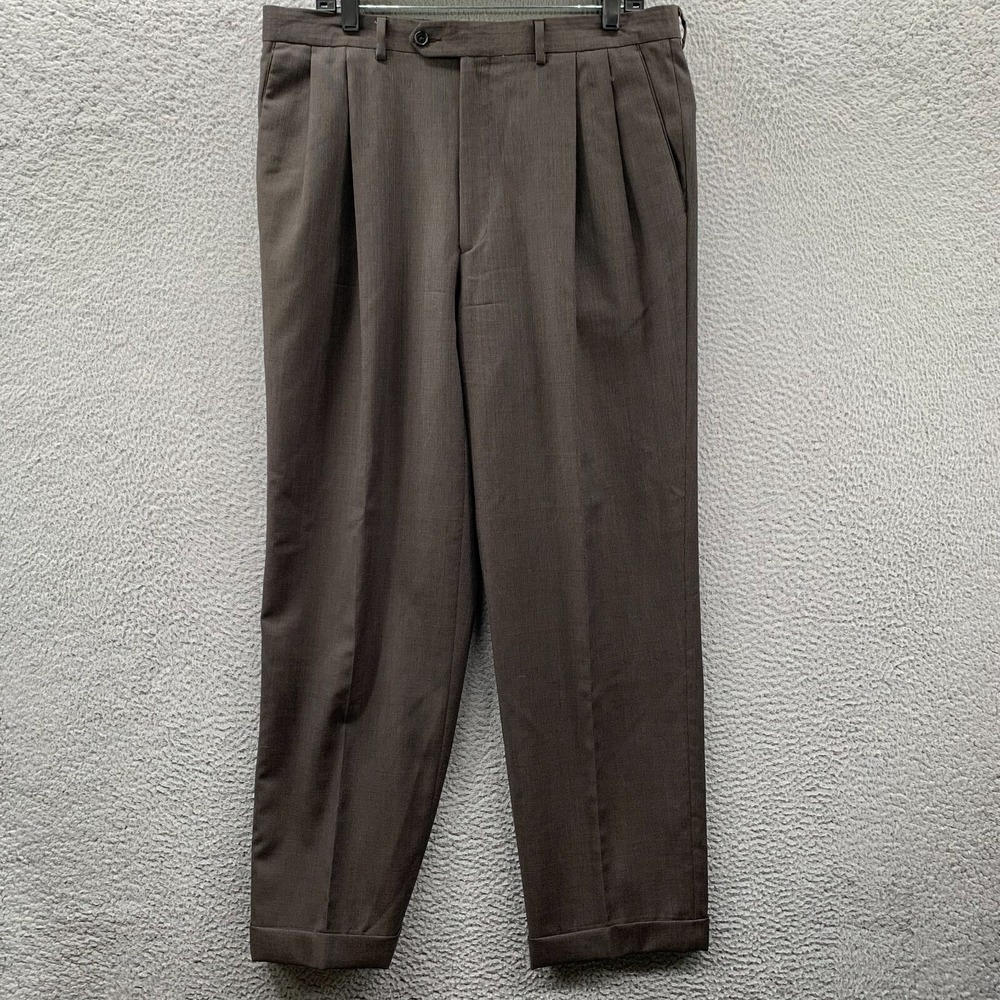 SANTORELLI Pants Mens 36x31 Wool Pleated Brown Tag: 36